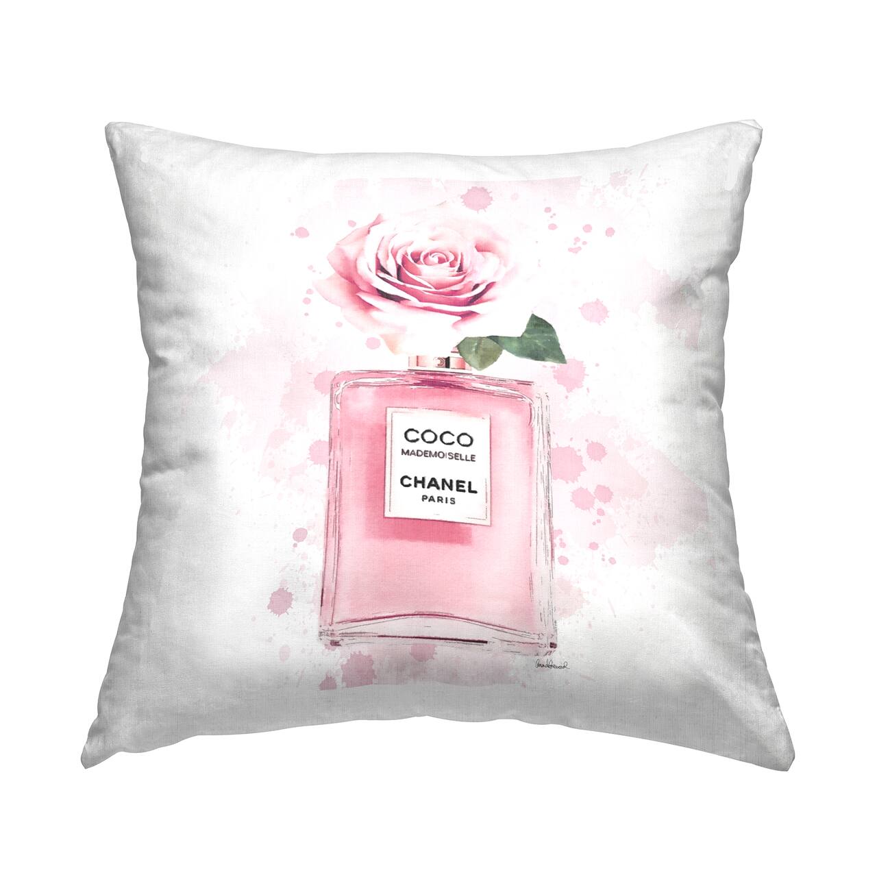 Stupell Industries Pink Flower Perfume Fashion Glam Design Throw Pillow 18" x 18"